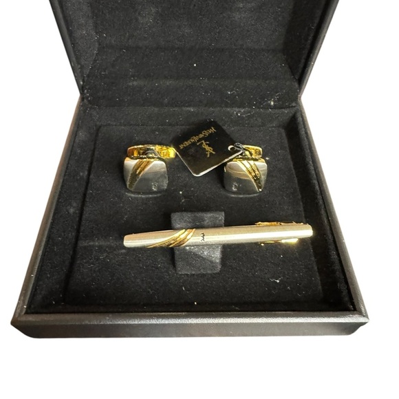 Yves Saint Laurent Gold Cufflinks and Tie Clip Set - Picture 3 of 4